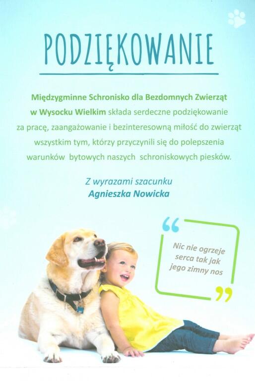 Powiększ obraz: Podziękowanie ze schroniska w Wysocku Wielkim